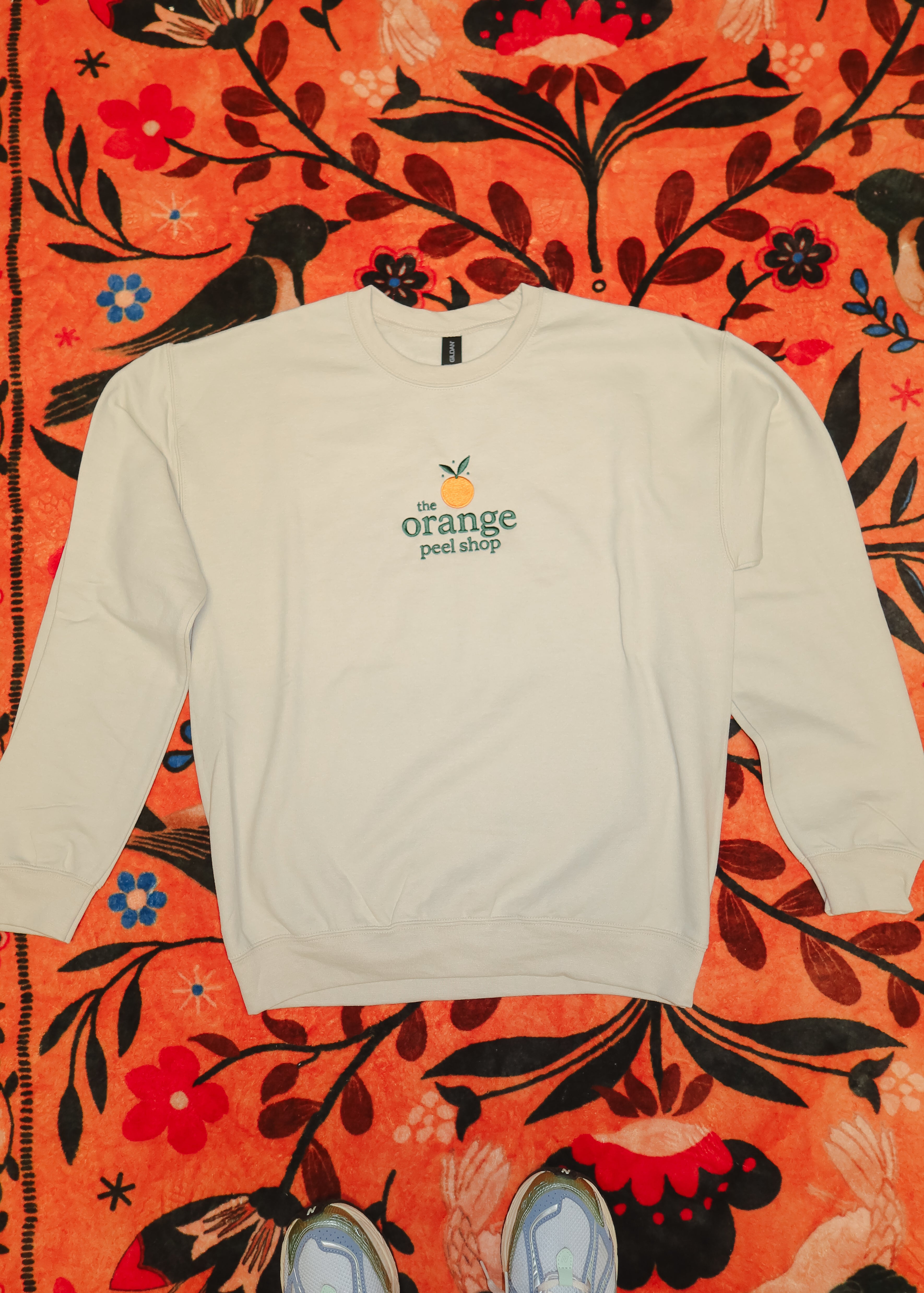 Embroidered Orange Peel Crewneck