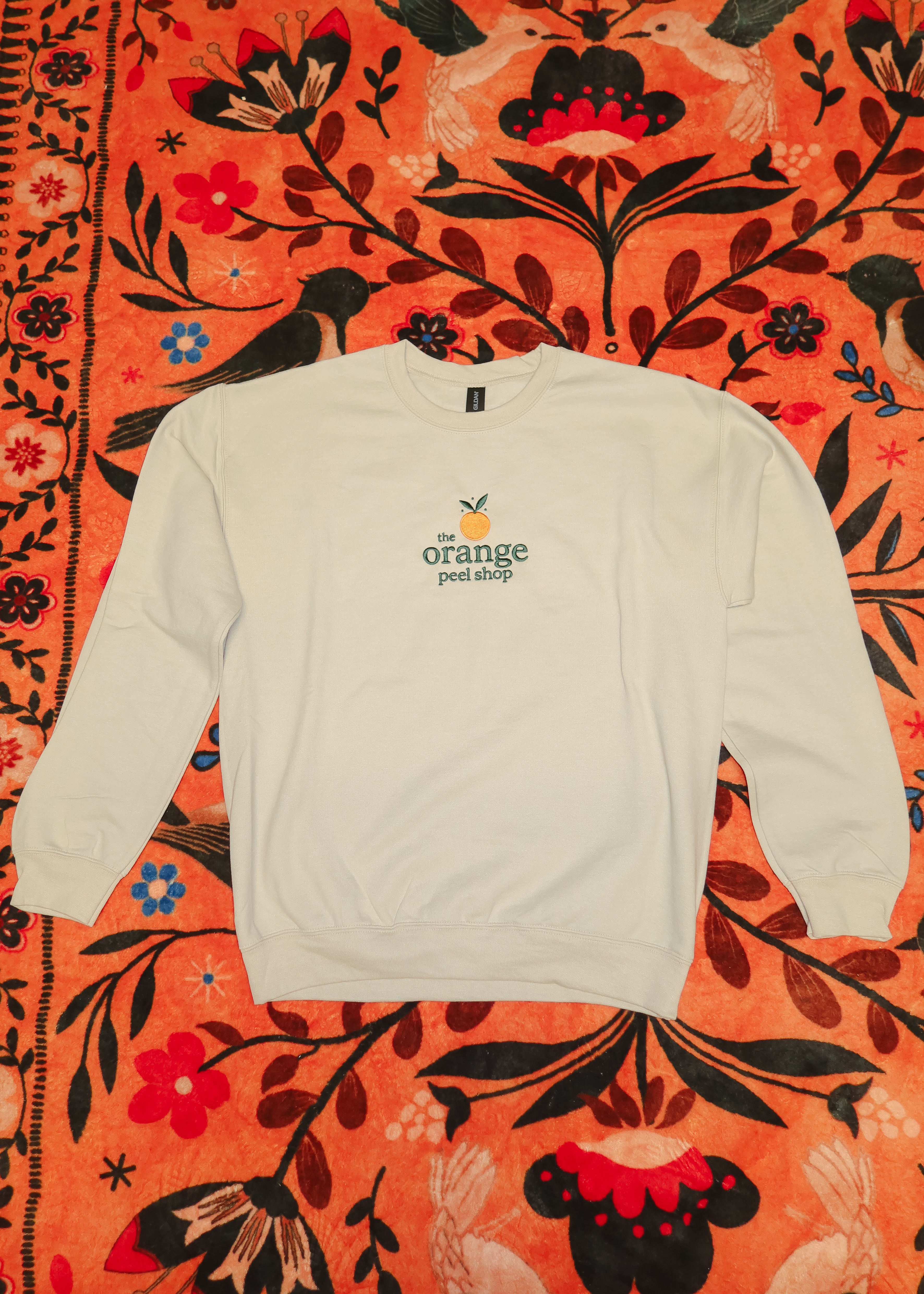 Embroidered Orange Peel Crewneck