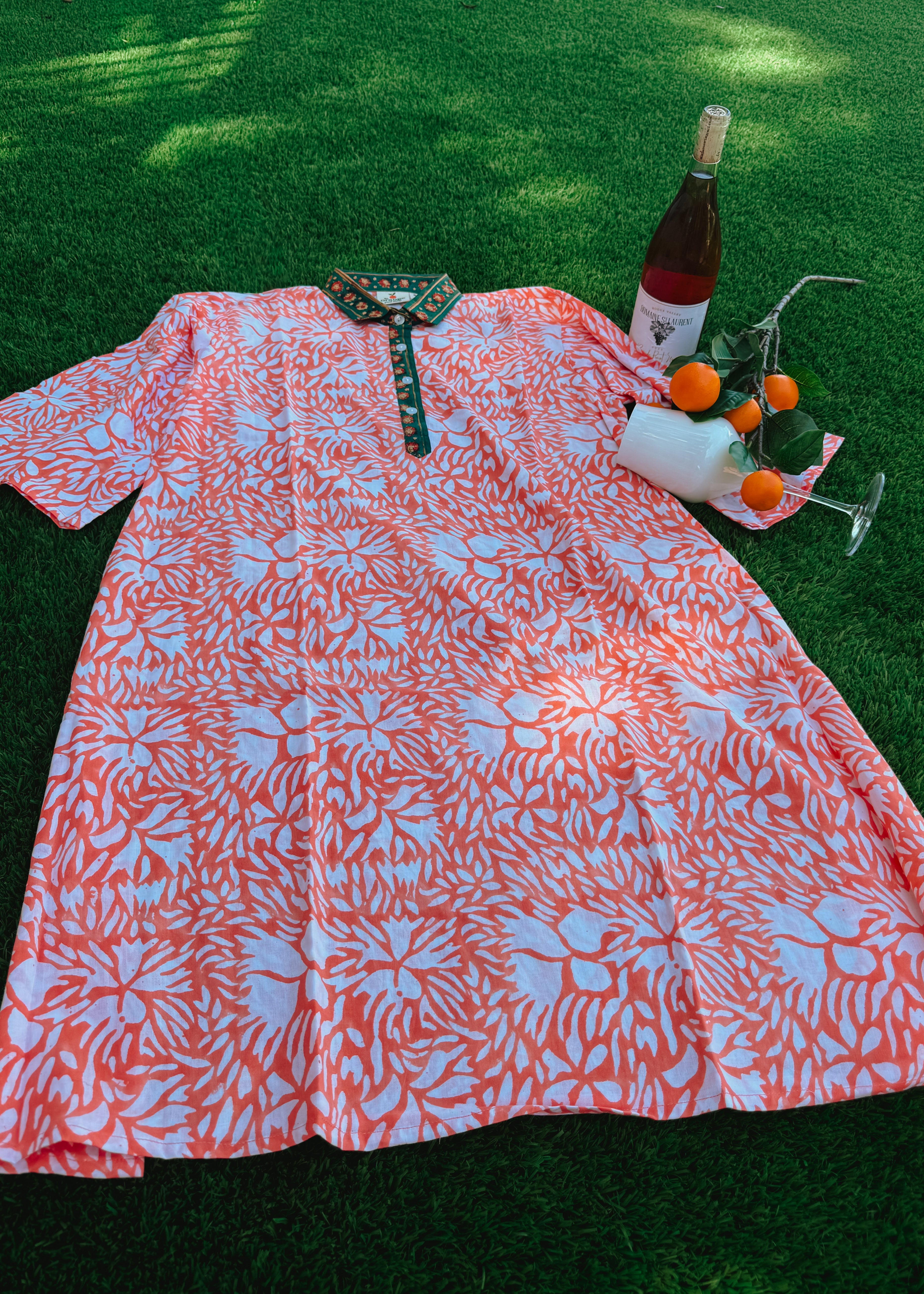Orange Print Pajama Dress