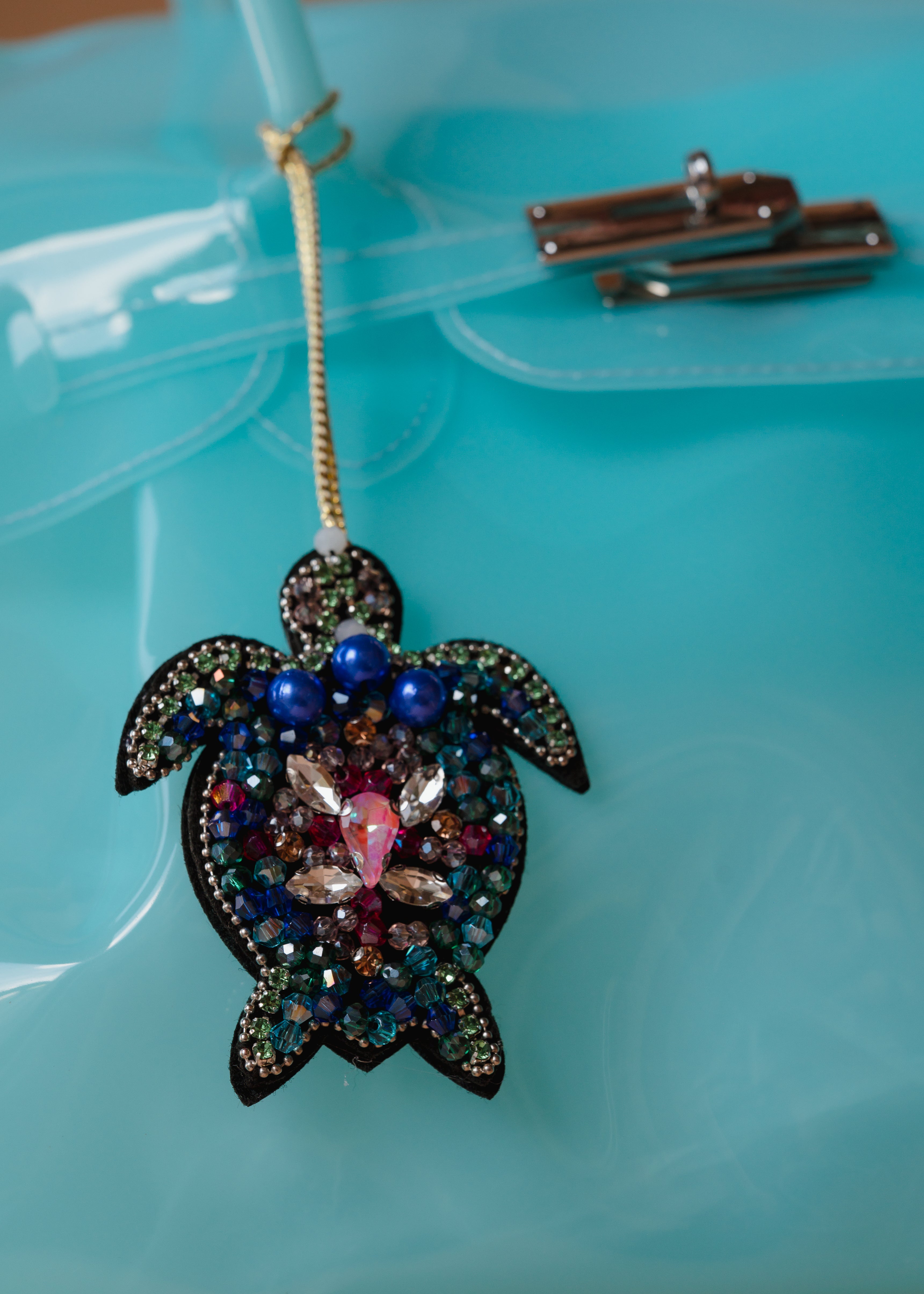 Turtle Beaded Bag Charm