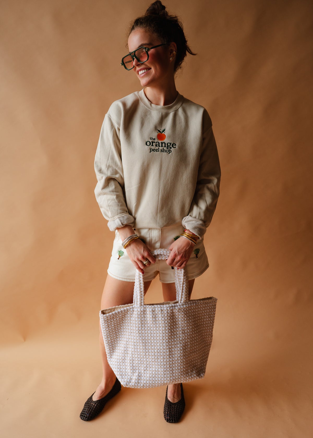 Embroidered Orange Peel Crewneck